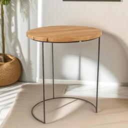 Pirlo Plush Set Of 2 Round Teak Nesting Tables Rustic Brown - thumbnail 5