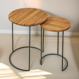 Pirlo Plush Set Of 2 Round Teak Nesting Tables Rustic Brown - thumbnail 4