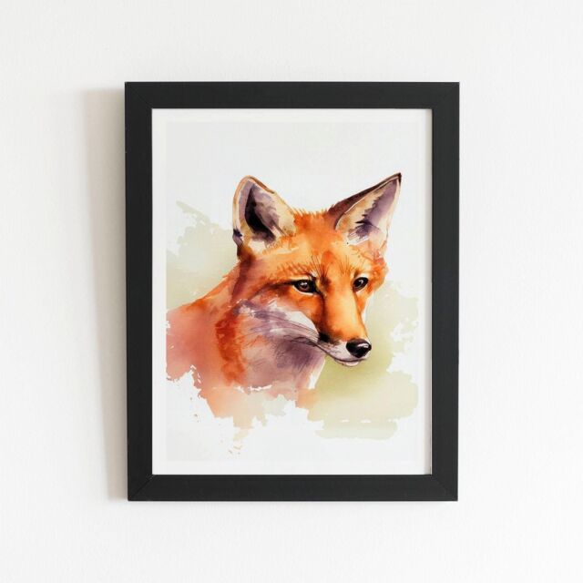 "Warren Reed - Designer Fox Watercolour Framed Art Print in Black - Size: W12"" x H16""" - image 1