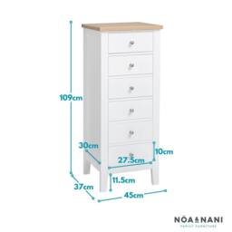 Nöa and Nani Leines 6 Drawer Tall Chest of Drawers in White & Oak - thumbnail 5