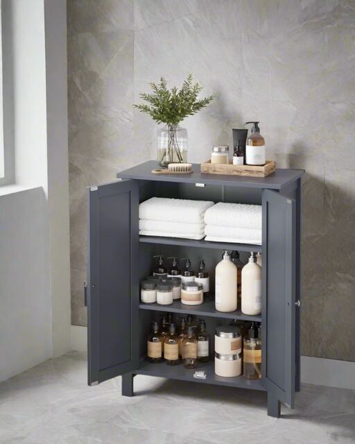 Modcraft Grey Bathroom Storage Cabinet - Freestanding Cupboard with 2 Adjustable Shelves - image 1