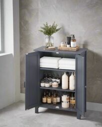 Modcraft Grey Bathroom Storage Cabinet - Freestanding Cupboard with 2 Adjustable Shelves