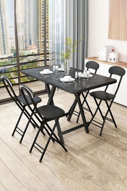 Living and Home 5pcs Folding Table and 4 Chairs Set Indoor Outdoor Bistro Kitchen Dining Set Furniture in Black - image 1