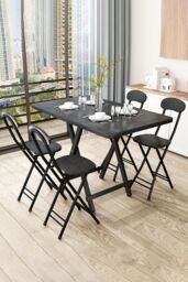 Living and Home 5pcs Folding Table and 4 Chairs Set Indoor Outdoor Bistro Kitchen Dining Set Furniture in Black
