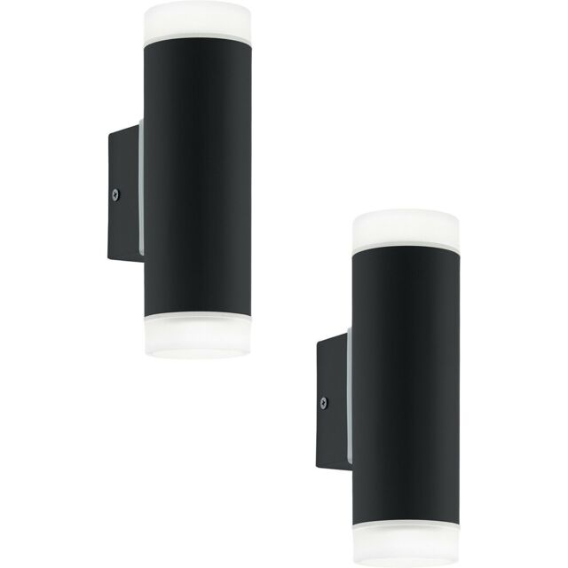 Loops 2 PACK IP44 Outdoor Wall Light Black Up & Down Light 2x 5W GU10 Porch Lamp - image 1