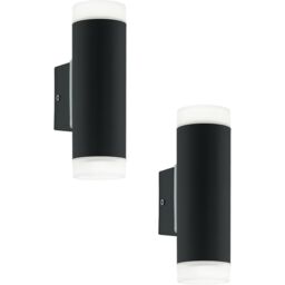 Loops 2 PACK IP44 Outdoor Wall Light Black Up & Down Light 2x 5W GU10 Porch Lamp - thumbnail 1