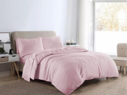 HomeSpace Direct Brushed Cotton Flannelette Duvet Cover Set in Pink - Size: Super King - thumbnail 1