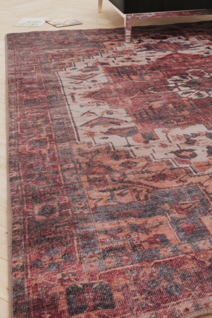 Kukoon Scarlet Distressed Soft Washable Liquid Repellent Living Room Area Rug in Burgundy - Size: 80 cm x 300 cm - image 1
