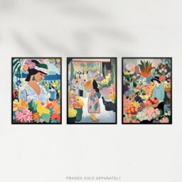 Artery8 Set of 3 The Flower Stall Danish Pastel Aesthetic Matisse Style Soft Calm Unframed Wall Art Living Room Poster Prints Pack - Size: A4 - thumbnail 5