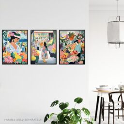 Artery8 Set of 3 The Flower Stall Danish Pastel Aesthetic Matisse Style Soft Calm Unframed Wall Art Living Room Poster Prints Pack - Size: A4 - thumbnail 3