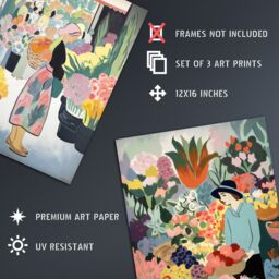 Artery8 Set of 3 The Flower Stall Danish Pastel Aesthetic Matisse Style Soft Calm Unframed Wall Art Living Room Poster Prints Pack - Size: A4 - thumbnail 4
