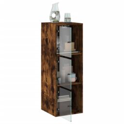 Berkfield Home Wall Cabinet with Glass Doors Smoked Oak 35x37x100 cm in Brown - Size: 35 x 37 x 100 cm - thumbnail 5