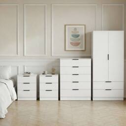 Home Discount Vida Designs Trega 3Pc Bedroom Set(3Dr Bedsidex2, 5Dr Chest, Wardrobe) in White - thumbnail 1