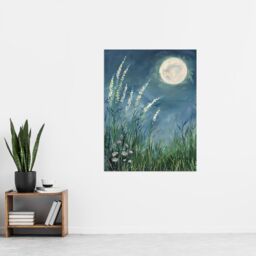 "Artery8 Wildflowers Under a Full Moon Floral Oil Painting Wall Art Print in Blue - Size: W24"" x H32""" - thumbnail 4