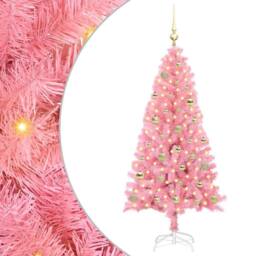 Berkfield Home Christmas Tree with 150 LEDs with Stand Pink 150 cm PVC - thumbnail 2