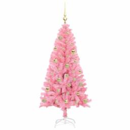 Berkfield Home Christmas Tree with 150 LEDs with Stand Pink 150 cm PVC - thumbnail 4
