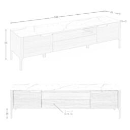 Angel Cerda Walnut TV Stand with Faux Marble Glass Top 180x45x50 in Brown - thumbnail 8