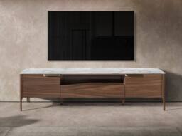 Angel Cerda Walnut TV Stand with Faux Marble Glass Top 180x45x50 in Brown - thumbnail 3