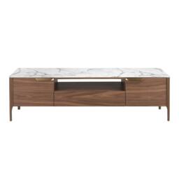 Angel Cerda Walnut TV Stand with Faux Marble Glass Top 180x45x50 in Brown - thumbnail 2