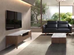 Angel Cerda Walnut TV Stand with Faux Marble Glass Top 180x45x50 in Brown - thumbnail 4