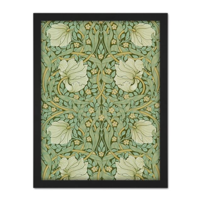 "Artery8 Wall Art Print William Morris Pimpernel Arts Craft Pattern Design Large Framed Wall Décor Art in Brown - Size: W18"" x H24""" - image 1