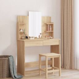 Berkfield Home Dressing Table with Mirror Sonoma Oak 96x39x142 cm in Brown - Size: 96 x 39 x 142 cm - thumbnail 2