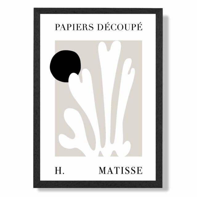 ARTZE Matisse Floral Cutout Beige & Black Framed Print SIZE: A4 with Black Frame - image 1