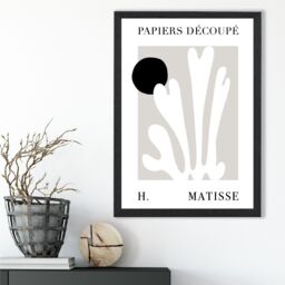 ARTZE Matisse Floral Cutout Beige & Black Framed Print SIZE: A4 with Black Frame - thumbnail 2