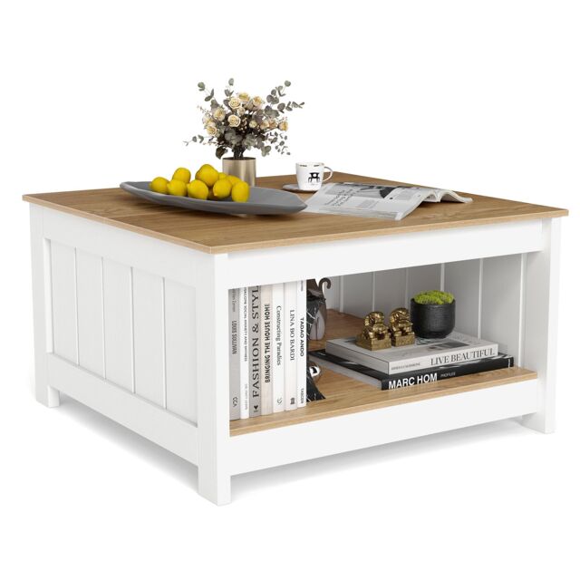 Gymax Square Coffee Table Cocktail Table With Open Storage Shelf-Natural in Light Khaki - image 1