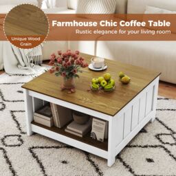 Gymax Square Coffee Table Cocktail Table With Open Storage Shelf-Natural in Light Khaki - thumbnail 6