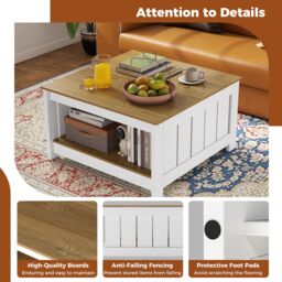 Gymax Square Coffee Table Cocktail Table With Open Storage Shelf-Natural in Light Khaki - thumbnail 5
