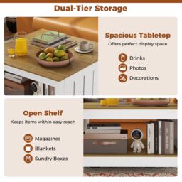 Gymax Square Coffee Table Cocktail Table With Open Storage Shelf-Natural in Light Khaki - thumbnail 4