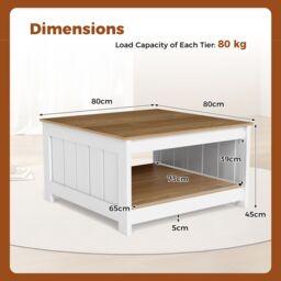 Gymax Square Coffee Table Cocktail Table With Open Storage Shelf-Natural in Light Khaki - thumbnail 2