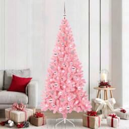 Berkfield Home Christmas Tree with 300 LEDs with Stand Pink 210 cm PVC - thumbnail 1
