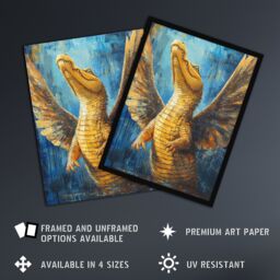 "Artery8 Yellow Crocodile With Angel Wings Oil Painting Framed Art Print - Size: W12"" x H16""" - thumbnail 2
