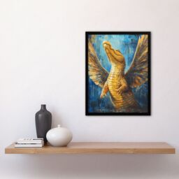 "Artery8 Yellow Crocodile With Angel Wings Oil Painting Framed Art Print - Size: W12"" x H16""" - thumbnail 4