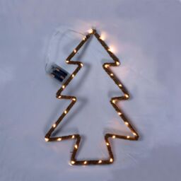 Shatchi Christmas Tree Silhouette LED Hemp Rope Lights Xmas Decoration Battery Operated Holiday Garden Hanging Decorations in Brown - thumbnail 4