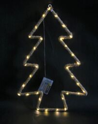 Shatchi Christmas Tree Silhouette LED Hemp Rope Lights Xmas Decoration Battery Operated Holiday Garden Hanging Decorations in Brown