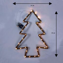 Shatchi Christmas Tree Silhouette LED Hemp Rope Lights Xmas Decoration Battery Operated Holiday Garden Hanging Decorations in Brown - thumbnail 5