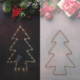 Shatchi Christmas Tree Silhouette LED Hemp Rope Lights Xmas Decoration Battery Operated Holiday Garden Hanging Decorations in Brown - thumbnail 6