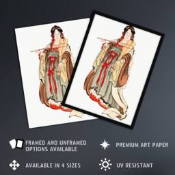 "Artery8 Benten Goddess Of Love Vintage Japan Wall Art Print Hokusai in Orange - Size: W18"" x H24""" - thumbnail 2