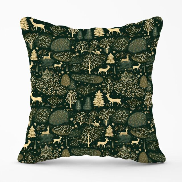 Warren Reed - Designer Green Christmas Woodlands Outdoor Cushion - Size: 60 cm x 60 cm - image 1