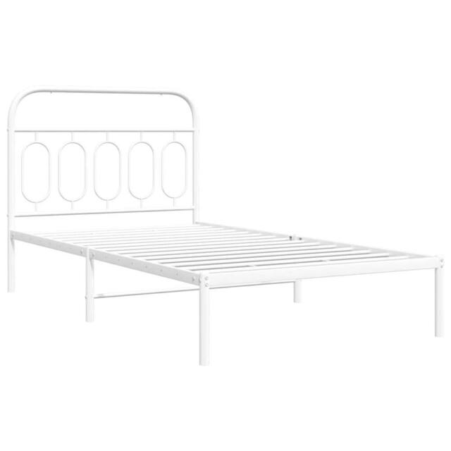 Berkfield Home Metal Bed Frame without Mattress with Headboard White 100x200cm - Size: 100x200 cm - image 1