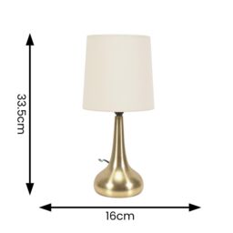 ValueLights Teardrop Pair of Fabric Shades Brushed Gold Bedside Touch Table Lamps in Cream - thumbnail 7
