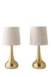 ValueLights Teardrop Pair of Fabric Shades Brushed Gold Bedside Touch Table Lamps in Cream - thumbnail 6