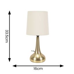 ValueLights Teardrop Pair of Fabric Shades Brushed Gold Bedside Touch Table Lamps in Cream - thumbnail 9