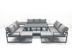 Fimous 11 Seater Garden Sofa Set Aluminium Furniture Rising Dining Tabe Set with Side Table 2 Big Footstools Dark Grey - thumbnail 1