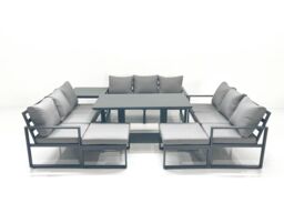 Fimous 11 Seater Garden Sofa Set Aluminium Furniture Rising Dining Tabe Set with Side Table 2 Big Footstools Dark Grey - thumbnail 2