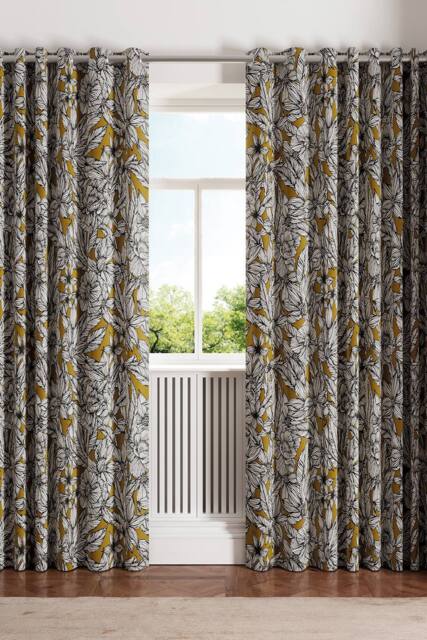Ted Baker 'Vietnm' Cotton Lined Curtains in Gold - Size: 168 cm width x 229 cm drop - image 1