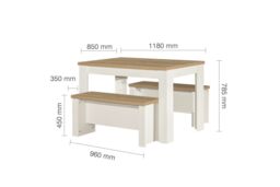 Birlea Dining Table & Bench Set Highgate 2 Kitchen Traditional in Cream - thumbnail 5